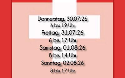 Öffnungszeiten 1. August 2026